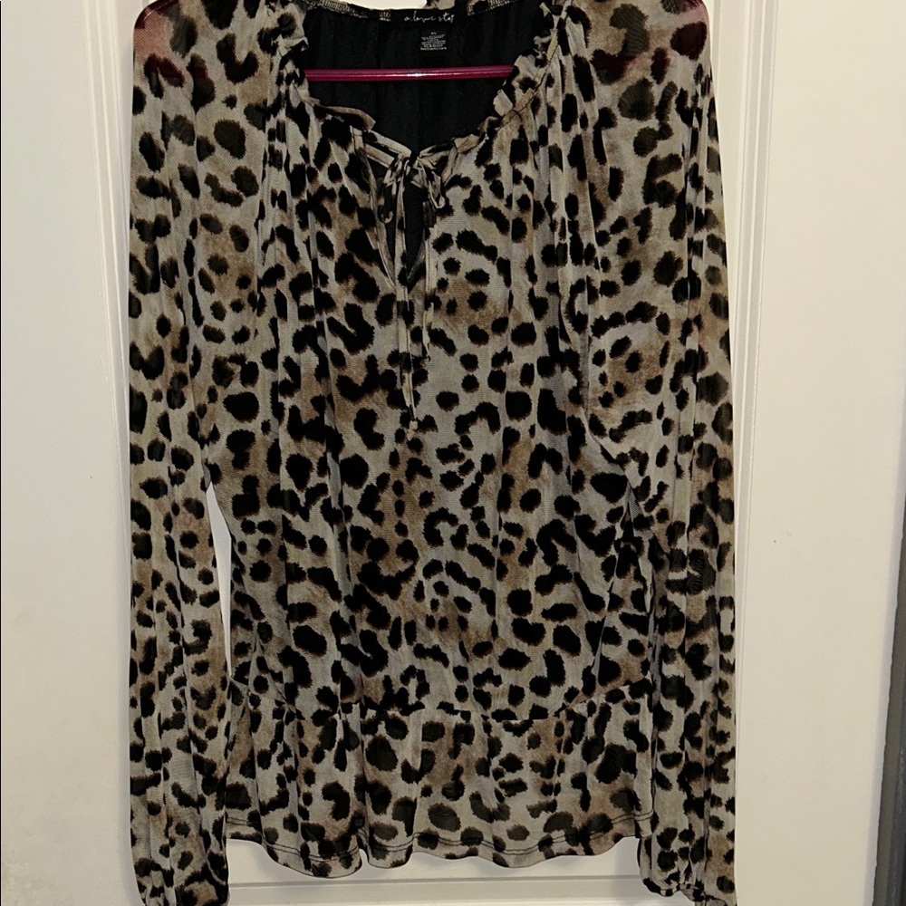 Women's Leopard Print Tie-Neck Blouse - Brown/Black